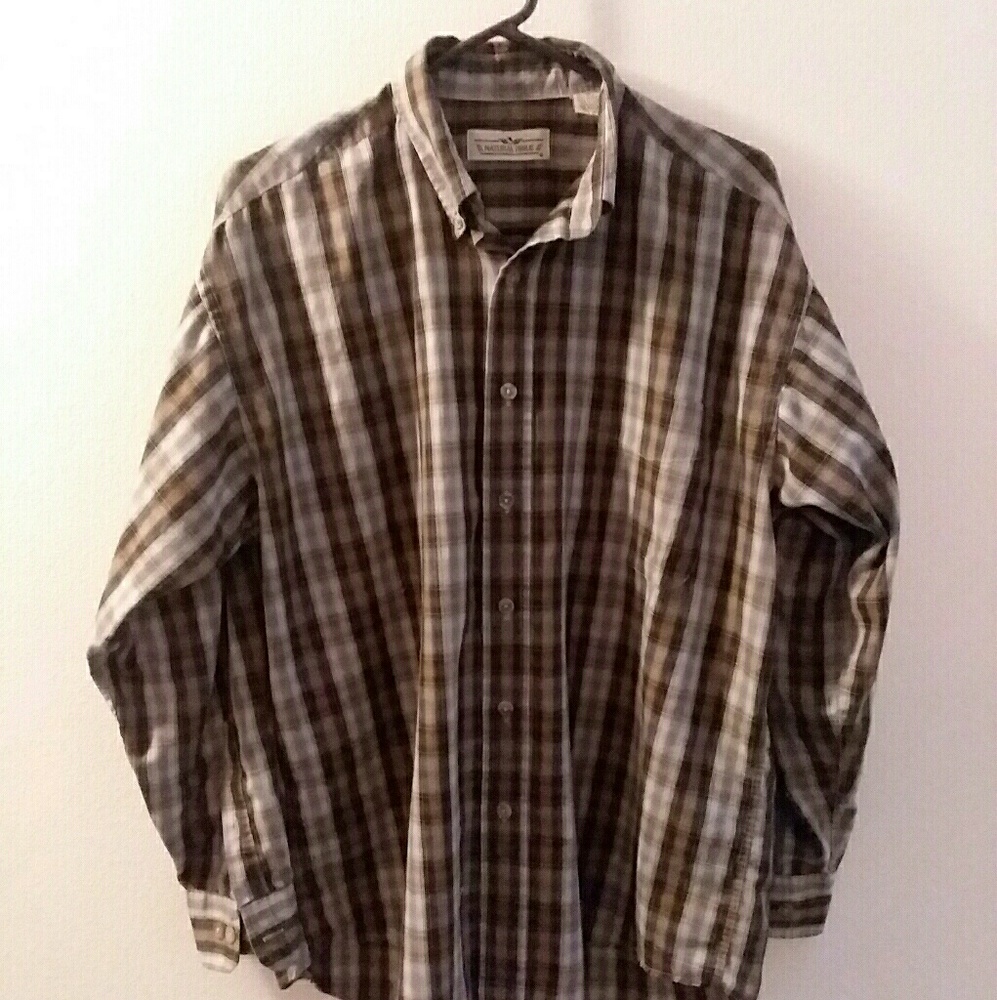 Men's Brown Plaid Shirt-Long Sleeve